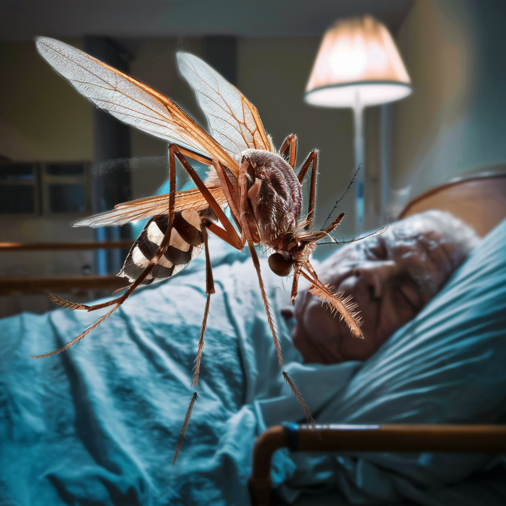 Un moustique qui pique une personne âgée dans une maison de retraite